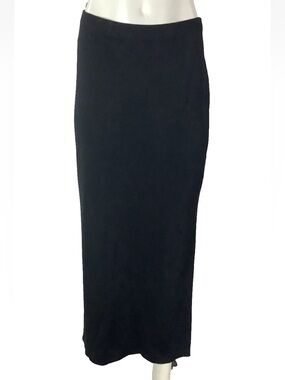 Vintage Y2K Cache Sz L Pullon Maxi Slinky Side Slit Elastic Waist Skirt Black